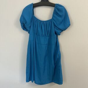 GB Blue Puff Sleeve Square Neck Dress Women’s Medium Short Sleeve